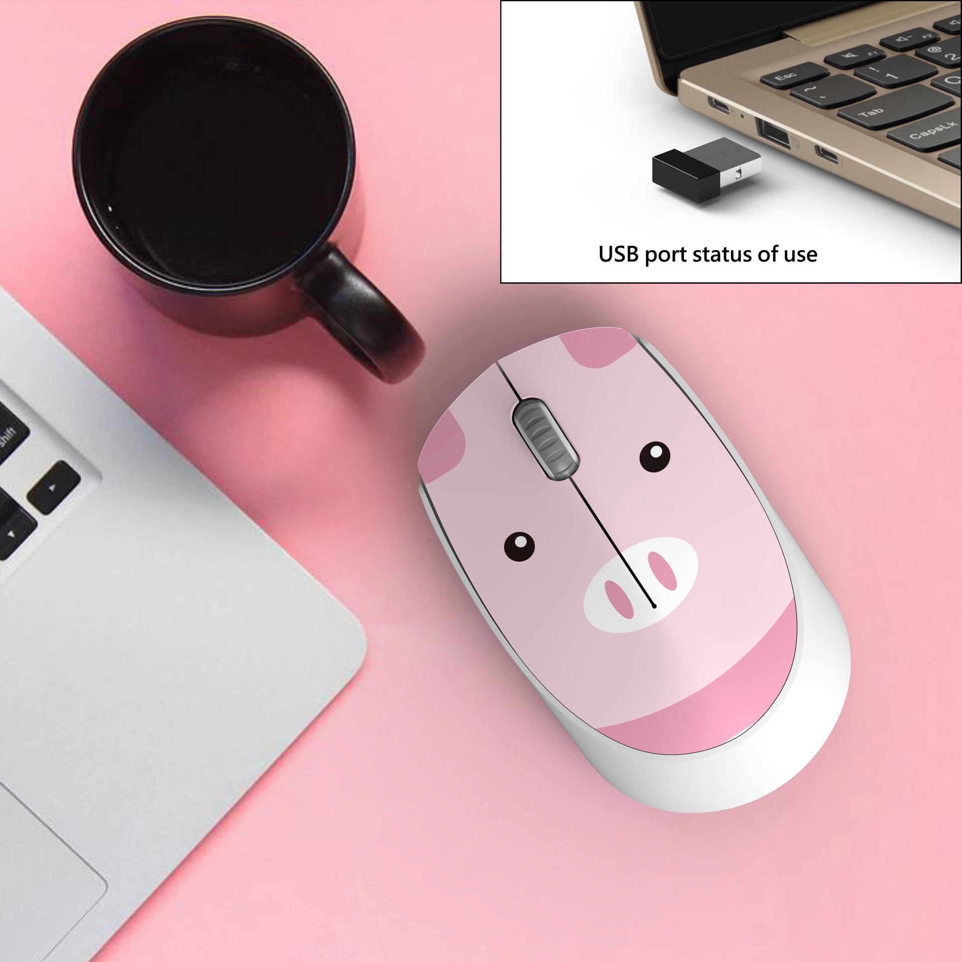 Cute Pink Mouse 2.4G Wireless USB Mini Rechargeable Ergonomic Gift ...