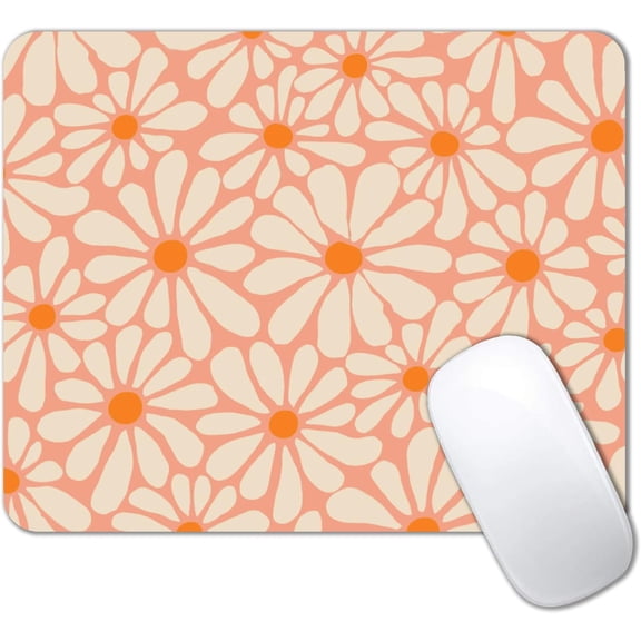 Cute Pink Mouse Pad, Daisy Flowers Mouse Pad, Aesthetic Modern Art Mousepad, Abstract Desk Decor, Anti Slip Rubber Base Orange Floral Mice pad for Computer Office Girl, 9 x 8 Inch