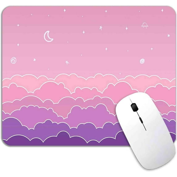 Cute Pink Mouse Pad, Pastel Clouds Mouse Pad, Kawaii Purple Violet Aesthetic Stars Moon Mousepad for Computer Laptop, Non-Slip Rubber Base Small Mouse Mat, 9.5 x7.9 inch