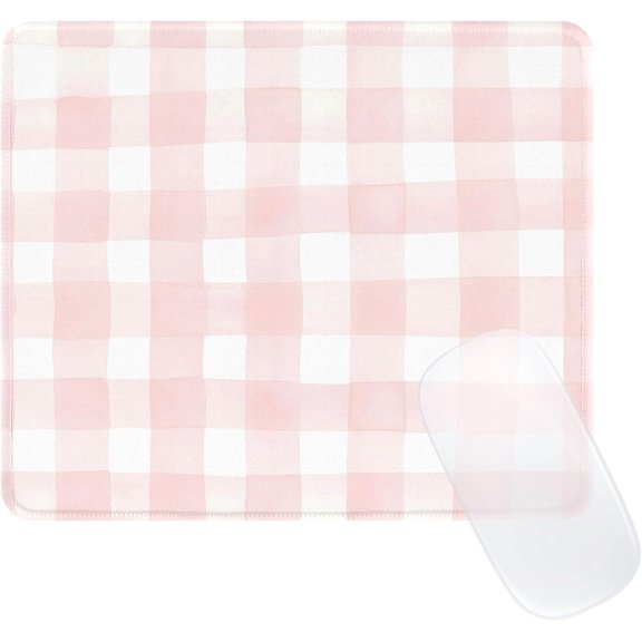 Cute Pink Mouse Pad,Retro Checkered Pattern Mousepad,Square Aesthetic Plaid Waterproof Grid Mouse Mat Design, Non-Slip Rubber Base Computer Funny Boho Mouse Pads, Desk Accessories,Light Pink