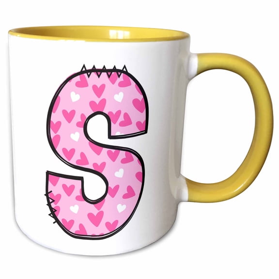 3drose, Cute Pink on Pink Hearts Monogram Initial R, 11oz Two-tone Yellow Mug