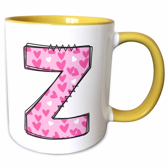 3drose, Cute Pink on Pink Hearts Monogram Initial Z, 11oz Two-tone Yellow Mug