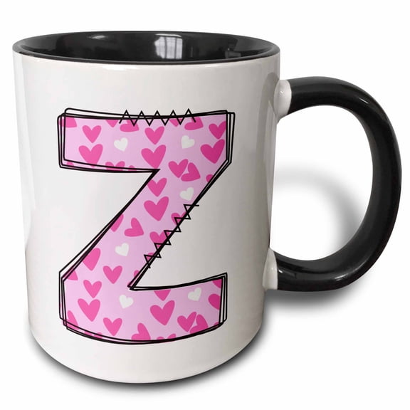 3drose, Cute Pink on Pink Hearts Monogram Initial Z, 15oz Two-tone Black Mug