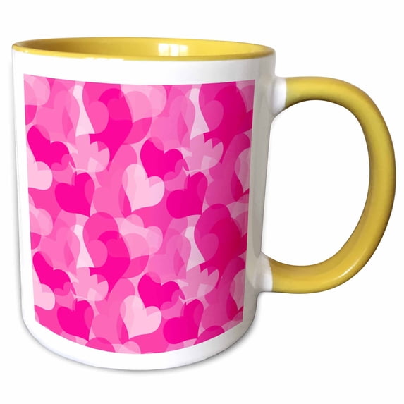 3drose, Cute Pink on Pink Hearts Pattern, 11oz Two-tone Yellow Mug