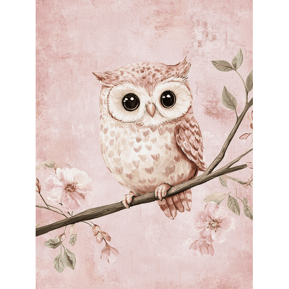 Cute Pink Owl Blossom Canvas Wall Art Perfect for Living Room Bedroom Bathroom Kitchen and Office Decoration