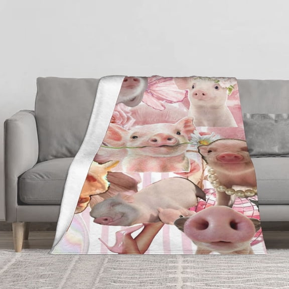 Cute Pink Pig Flannel Blanket Cozy Soft 280g Lightweight Warm Throw Blanket for Couch Sofa Bed Fleece Blanket for Pig Lovers Kids Girls Adults Vertical