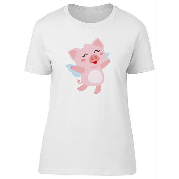 Cute Pink Pig Flying With Wings T-Shirt Women -Image by Shutterstock, Female Small