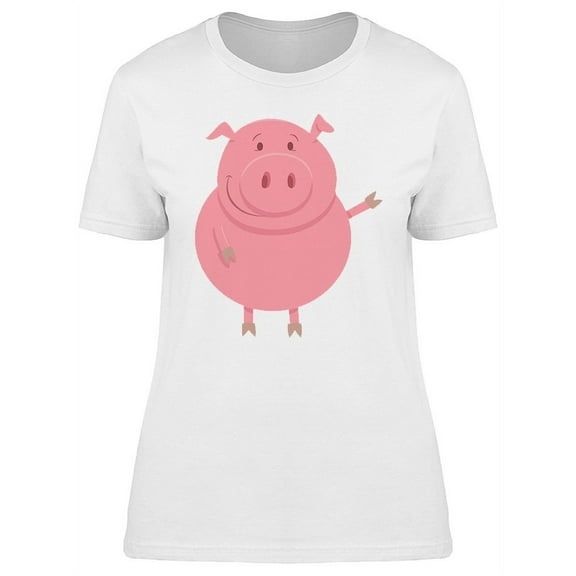 Cute Pink Pig Greeting Cartoon T-Shirt Women -Image by Shutterstock, Female Medium