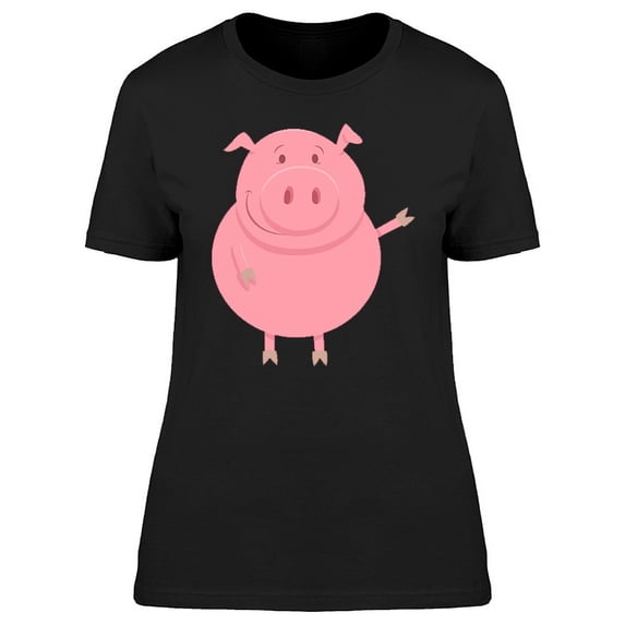 Cute Pink Pig Greeting Cartoon T-Shirt Women -Image by Shutterstock, Female XX-Large