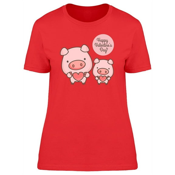 Cute Pink Pig Holding Heart T-Shirt Women -Image by Shutterstock, Female x-Large