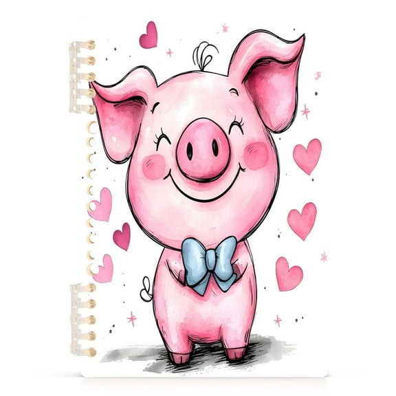 Cute Pink Pig and Heart Notebooks 1-subject Journal 60 Sheets A5 College Ruled Paper Detachable Ring 8.3"x5.7"