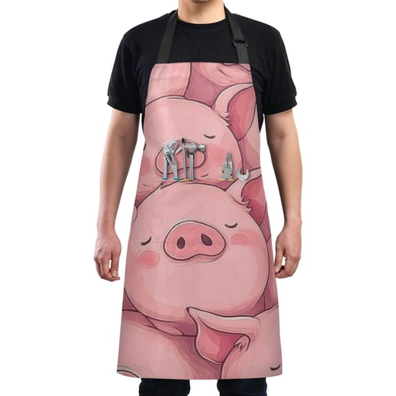 Cute Pink Pigs Sleeping Chef Kitchen Apron with Pockets for Women Waterproof Aprons for Cooking Baking