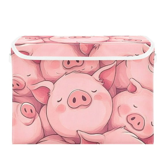 Cute Pink Pigs Sleeping Large Storage Bins with Linen Collapsible Lid Storage Box 16.7 x 12.6 x 11.8in