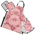 thumbnail image 1 of Cute Pink Pigs Sleeping Oven Mitts and Pot Holders with Chef Apron Set 5 Pcs Kitchen Cooking Set, 1 of 6