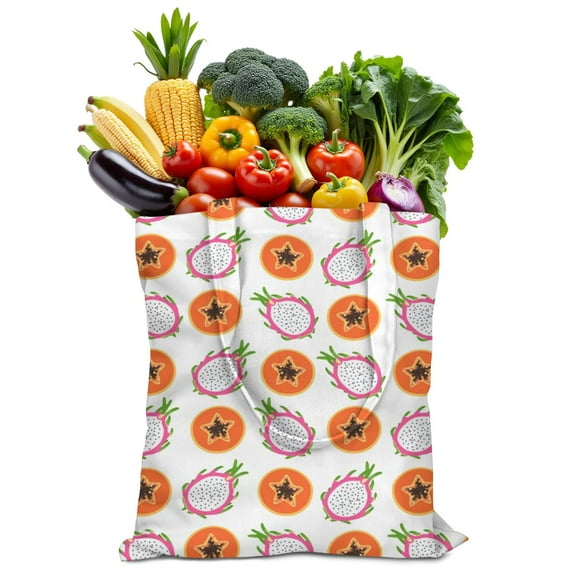 Cute Pink Pitaya Canvas Tote Bag – Reusable Grocery Bag with Tropical Dragon Fruit Print & Kawaii Art Design for Exotic Fruit Lovers