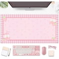 thumbnail image 1 of Cute Pink Plaid Desk Mats Strawberry Milk Gaming Desk Pad, Kawaii Extended Mouse Pad Kawaii Large Keyboard Mats XXL, Laptop Mat for Desk, Desktop Mat Mousepad Office Decor for Women 31.5"x15.75", 1 of 6