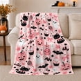 thumbnail image 1 of Cute Pink Pumpkin Black Cat decorative motif autumn celebration Pattern, Warm Flannel Blanket for Kitchen and Dining Room, Playful Pet Portrait Pattern, Cat Lovers autumn celebration Gift, 1 of 9