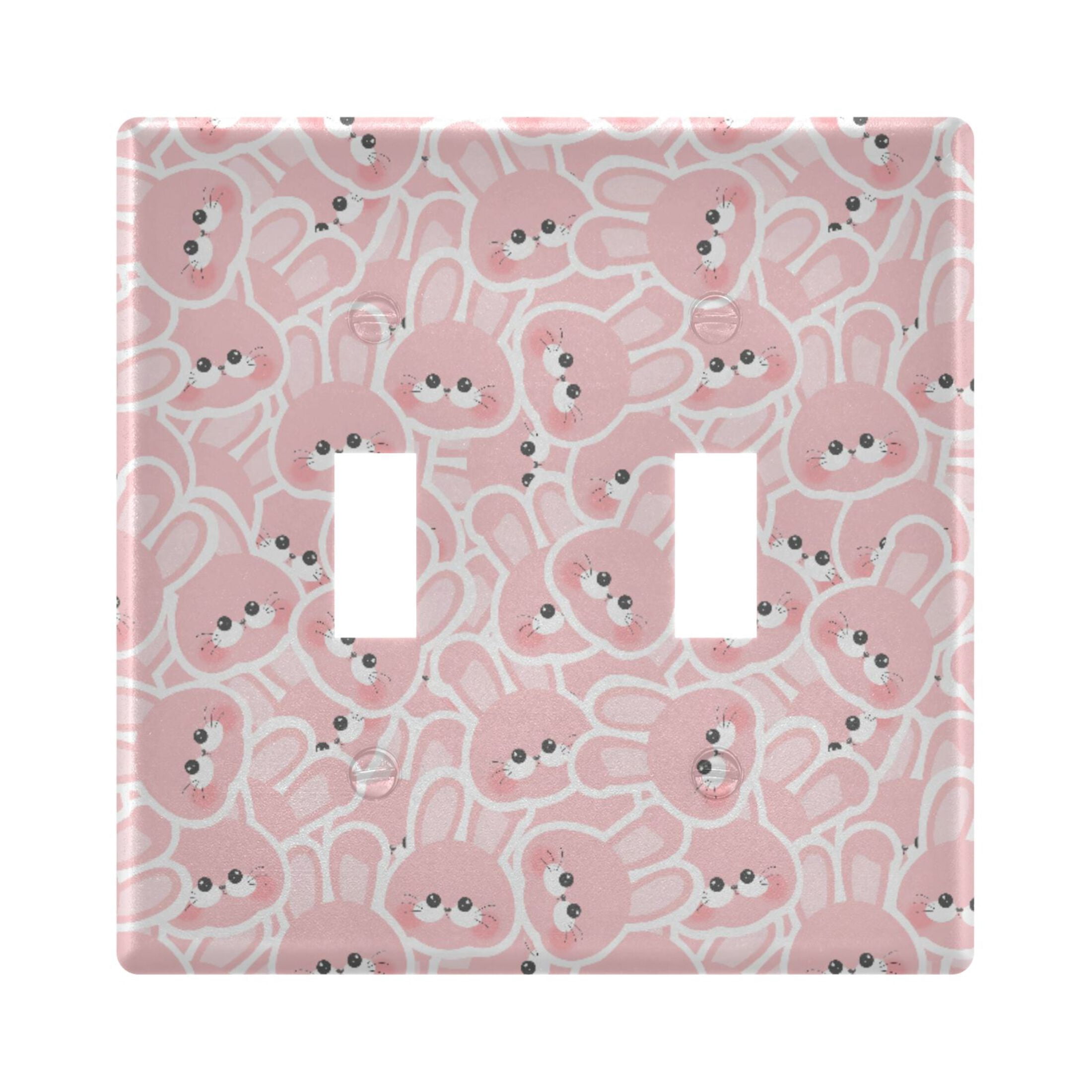 Cute Pink Rabbit Pattern Toggle Switch Wall Plate 2-Gang Unbreakable ...