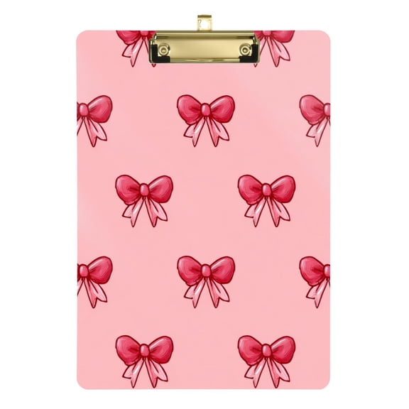 Cute Pink Ribbon Bows Acrylic Clipboard Drawing Board with Hook Writing Pad File Storage A4 Size Gold 12.5" x 9"