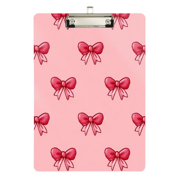 Cute Pink Ribbon Bows Acrylic Clipboard Drawing Board with Hook Writing Pad File Storage A4 Size Silver 12.5" x 9"