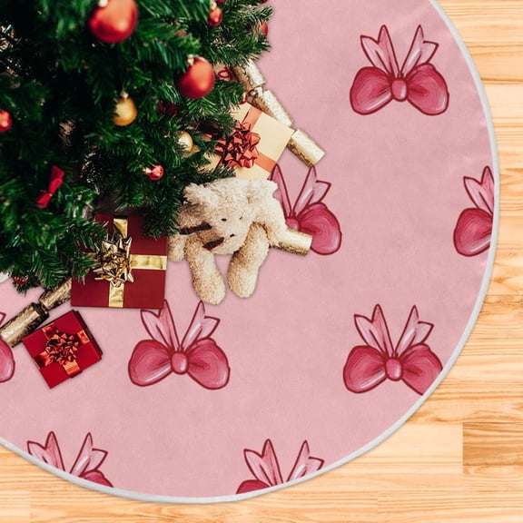 Cute Pink Ribbon Bows Christmas Tree Skirt Opening Design Floor Protection Holiday Decor 47.2" Diameter M