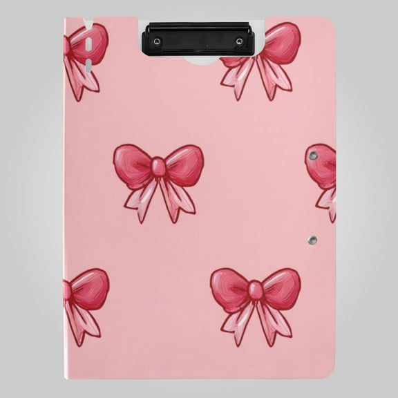 Cute Pink Ribbon Bows Foldable Binder Folder Clipboard with Pen Slot Double Clips A4 Size File Storage
