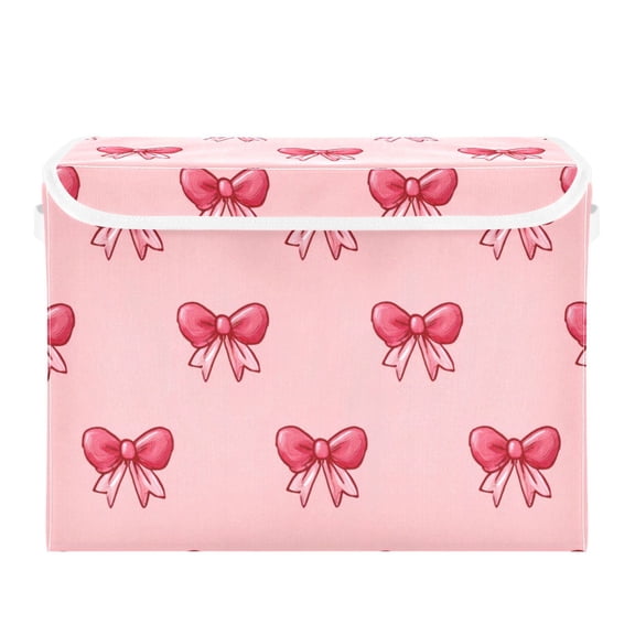 Cute Pink Ribbon Bows Foldable Storage Bin with Lid and Handle Collapsible Storage Box 16.5 x 12.6 x 11.8 inches