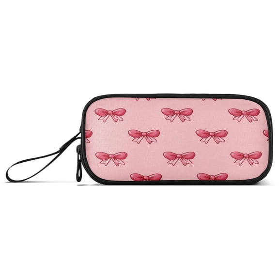 Cute Pink Ribbon Bows Pencil Case Stationary Holder Pen Bag Pencil Pouch Tool Organizer 3 Compartments