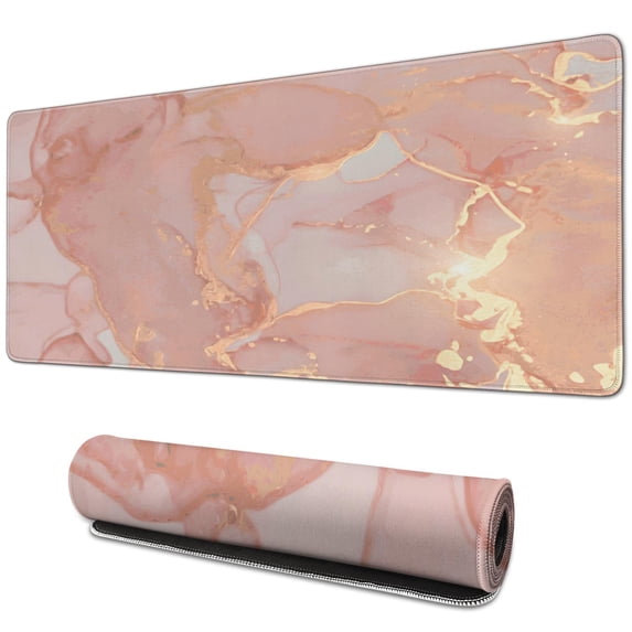 Cute Pink & Rose Gold Marble Large Desk Mat - Ideal for Computer, PC, Laptop Protection