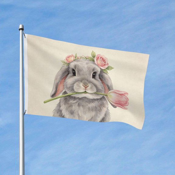 Cute Pink Rose Rabbit Garden Flags for Outside 3x5 Ft Double Sided Large House Flag Funny Flowers Rabbits Flags Housewarming Gifts for Women Men Rabbit Lovers House Yard Outdoor Patio Decor