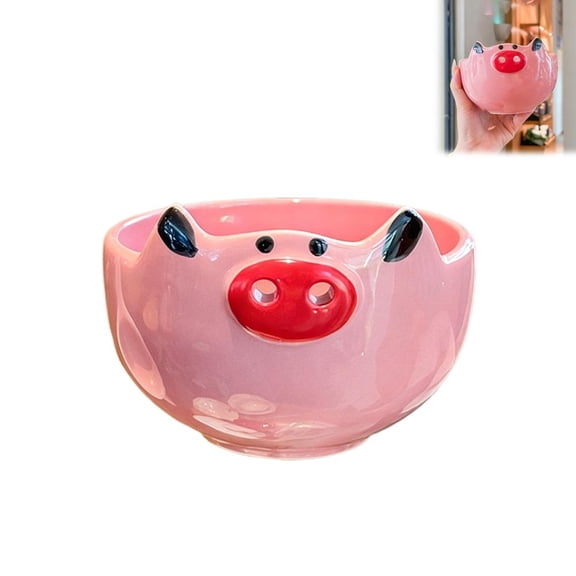 Cute Pink Shaped Bowl with Spoon and Chopsticks,3D Cartoon Pig Face Design Cute Ceramic Bowls for Serving Snacks Desserts Cereal Soup,Pig Kitchen Accessories