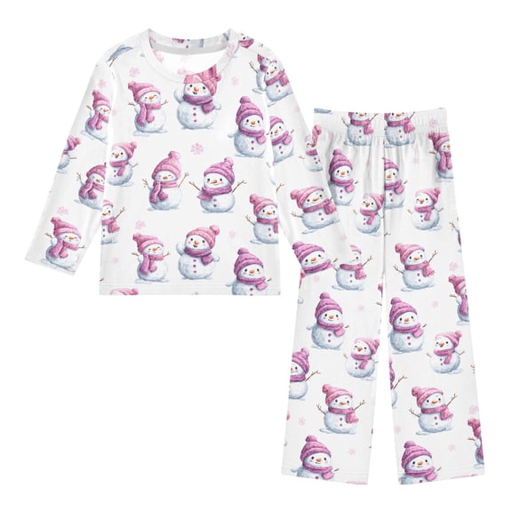 Cute Pink Snowman Cozy Soft Long Sleeves Top and Pants 2 Piece Cool Pjs Pajamas Set Sleepwear Size 3-11Y