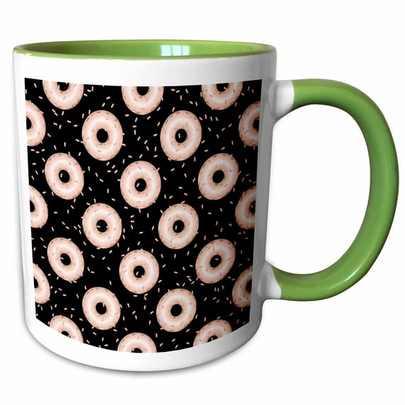 Cute Pink Sprinkles Donuts On A Black Background Pattern 11oz Two-Tone Green Mug mug-342769-7