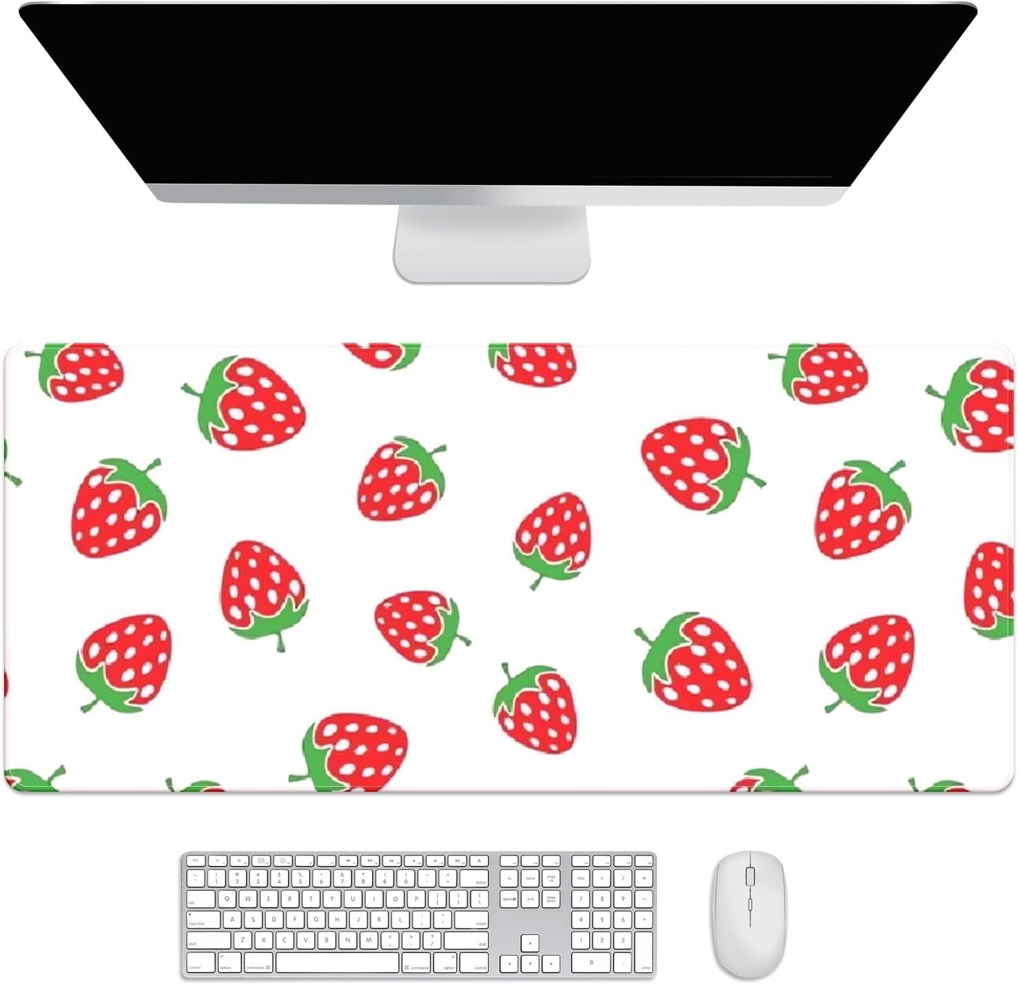 Cute Pink Strawberry Desk Mat, Desk Accessory, Cute Workspace, Trendy Workspace, Trendy, 35.4x15.7in Large Gaming Mouse Pad, Cute Desk Topper, Pretty Desk Pad