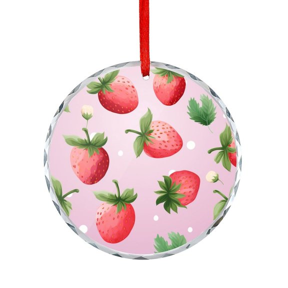 Cute Pink Strawberry Xmas Ornament Strawberry Fruit Christmas Ornament Round Glass Holiday Decor And Xmas Gifts Ideas