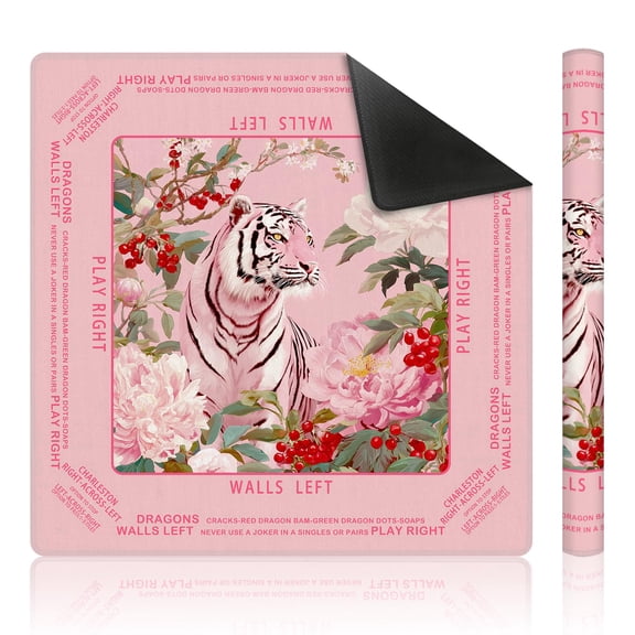 Cute Pink Tiger Mahjong Mat 31.5 x 31.5 Inch, Preppy Pink Aesthetic Tiger Non-Slip Noise Reduction Mahjong Table Mat for American Mah Jong Poker Card Board Games Dominoes