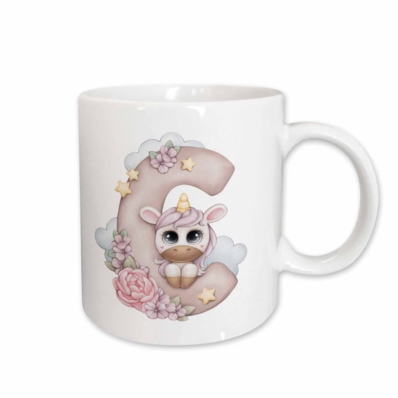 3drose, Cute Pink Unicorn Monogram Initial C, 15oz Mug
