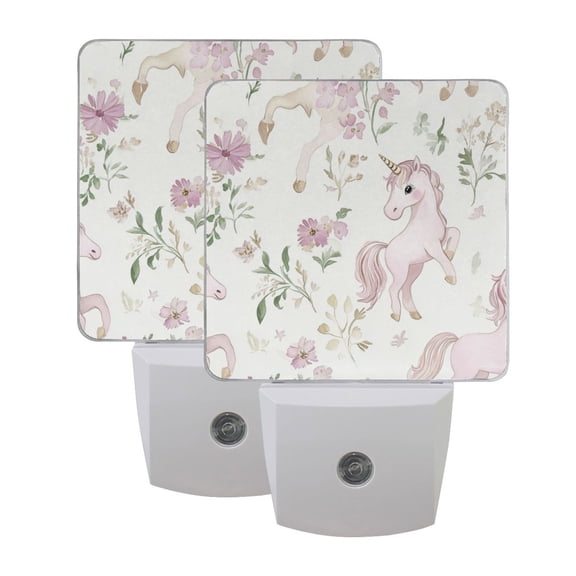 Cute Pink Unicorn Prints LED Night Light with Smart Sensor Plug Into Wall Dusk to Dawn 2 packs