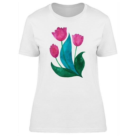 Cute Pink Watercolor Tulips T-Shirt Women -Image by Shutterstock, Female Medium