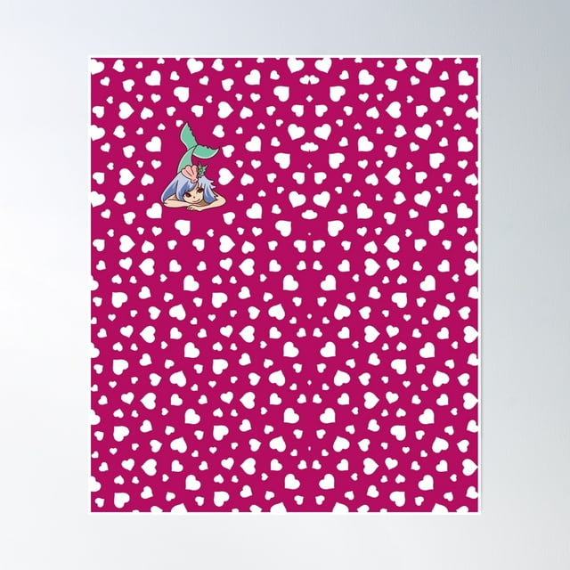 Cute Pink White Hearts For Kids, Mermaid Graphic Poster Wall Art