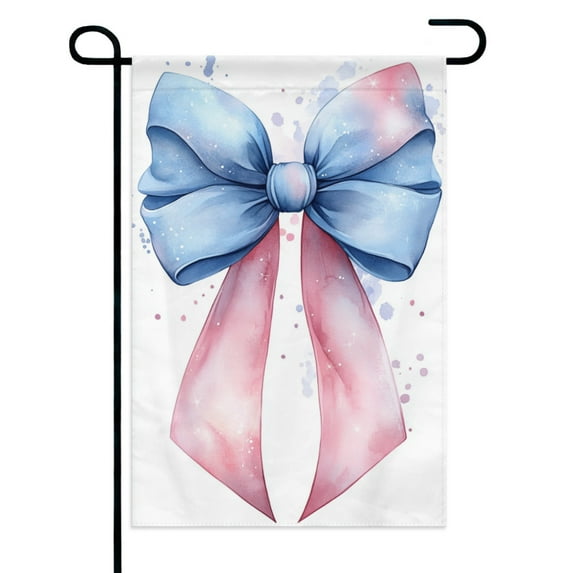 Cute Pink and Blue Bow Garden Flags 12×18 Inch Double Sided Decorative Yard Banner Seasonal Flag for Outdoor Outside Decor