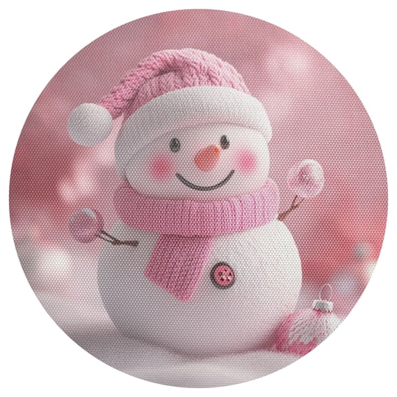 Cute Pinkish Snowman Winter PVC Round Grid Placemat Table Mat 1 Pc 15.4" x 15.4"