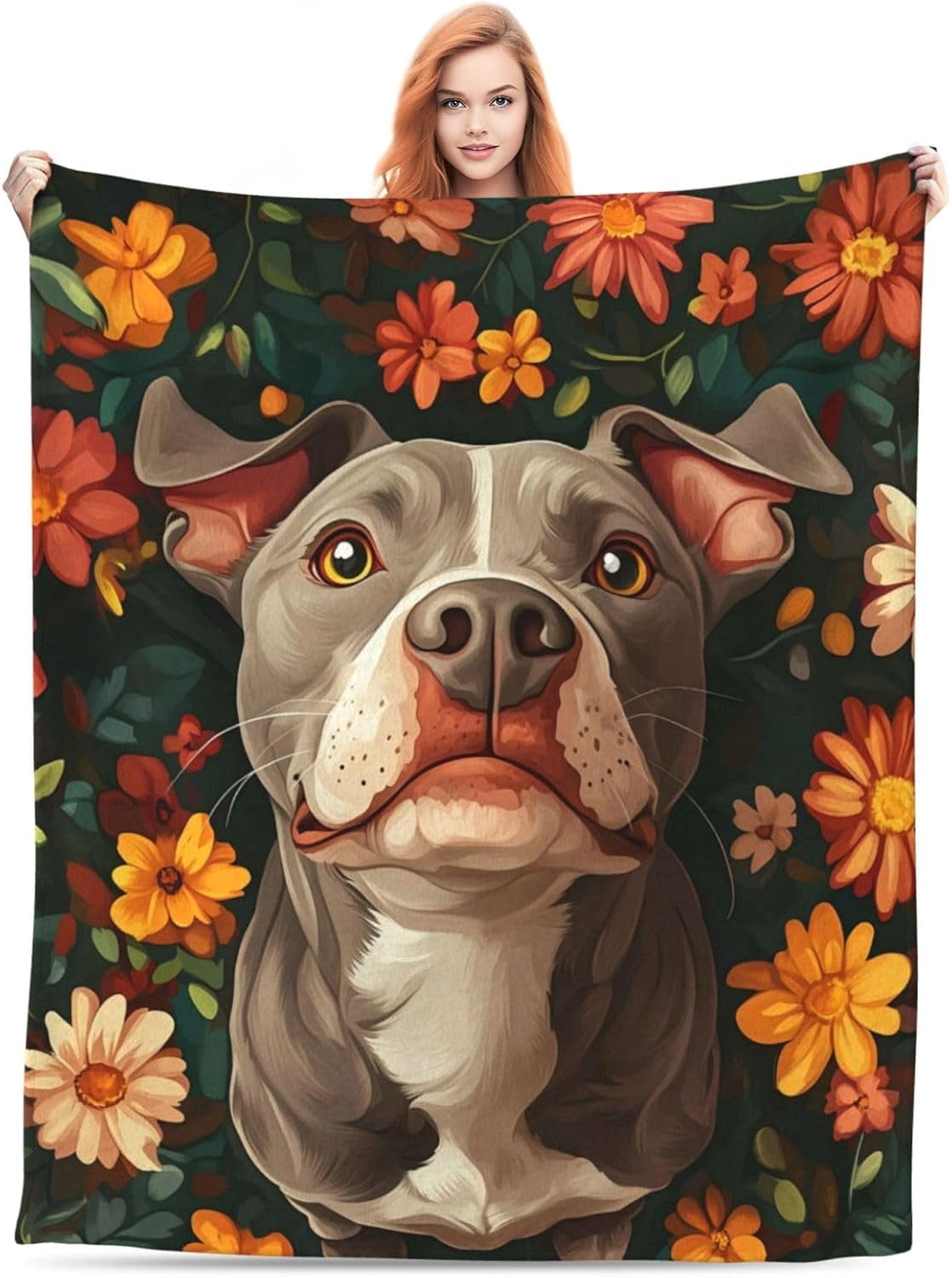 Cute Pitbull Blanket Gifts for Women Adults, Warm Lightweight Soft Plush Pit Bull Dog Throw Blankets for Living Room Bed Sofa Home Decor 50x60