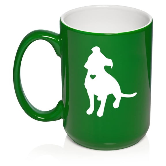 Cute Pitbull With Heart Ceramic Coffee Mug Tea Cup Gift for Her, Women, Wife, Mom, Sister, Girlfriend, Friend, Boss, Coworker, Daughter, Birthday, Housewarming, Puppy, Dog Lover (15oz Green)