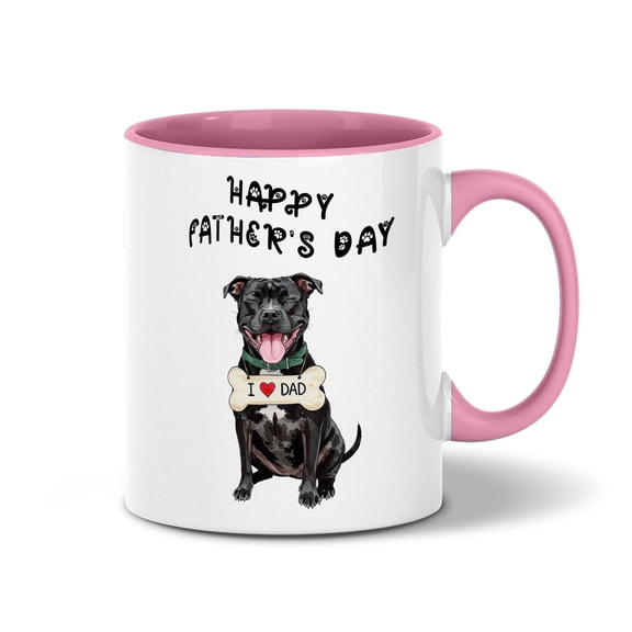 Cute Pitbull Loves Dad Happy Father's Day 11oz Accent Two-tone Mug Terrier Dog Lover Coffee Tea Cup - 12008