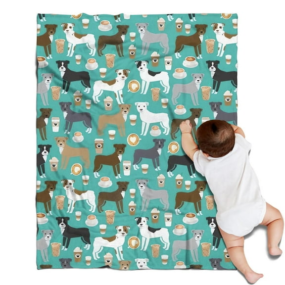 Cute Pitbull Terriers Dog and Coffee Blanket,Comfortable Soft Lamb Wool Throw Blanket,All Season,Warm Lightweight Blankets for Sofa Bed Couch Living Room Chair,30"x40"