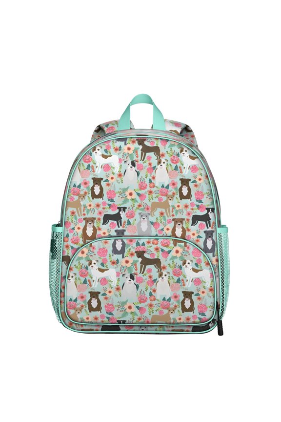 Cute Pitbull Terriers Dog and Flower Backpack Backpack for School,Cute School Bag,Schoolbag with Adjustable Shoulder Straps & Padded Back,13.8"x11.4"x6"