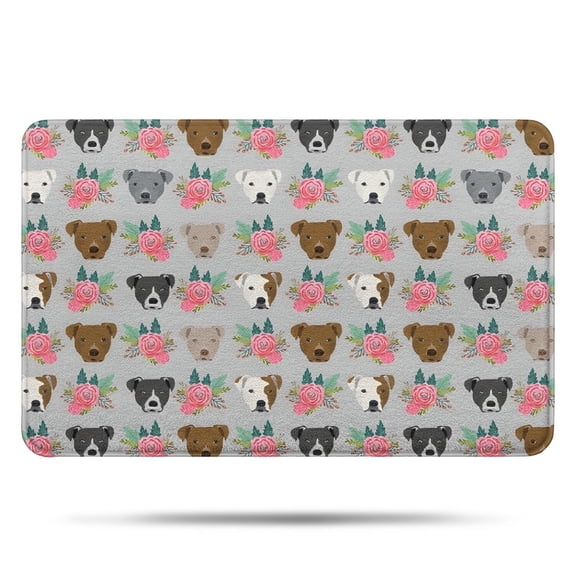 Cute Pitbull Terriers Dog and Flower Bathroom Rugs Mat,Non Slip Microfiber Bathroom Rug,Rubber Backing,Soft Bathroom Mats for Bathroom Floor,Tub and Shower,17x27in(43x68cm)