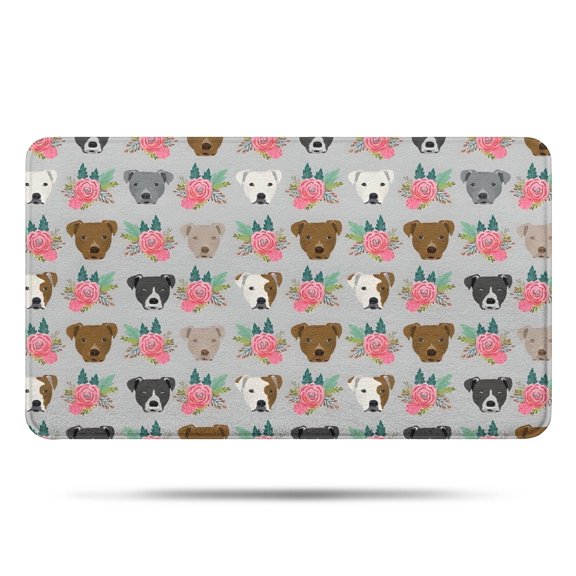 Cute Pitbull Terriers Dog and Flower Bathroom Rugs Mat,Non Slip Microfiber Bathroom Rug,Rubber Backing,Soft Bathroom Mats for Bathroom Floor,Tub and Shower,17x30in(43x75cm)