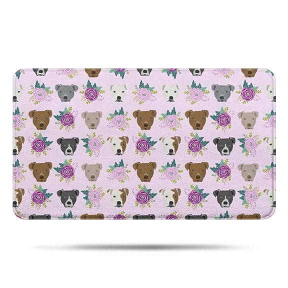 Cute Pitbull Terriers Dog and Flower Bathroom Rugs Mat,Non Slip Microfiber Bathroom Rug,Rubber Backing,Soft Bathroom Mats for Bathroom Floor,Tub and Shower,17x30in(43x75cm)
